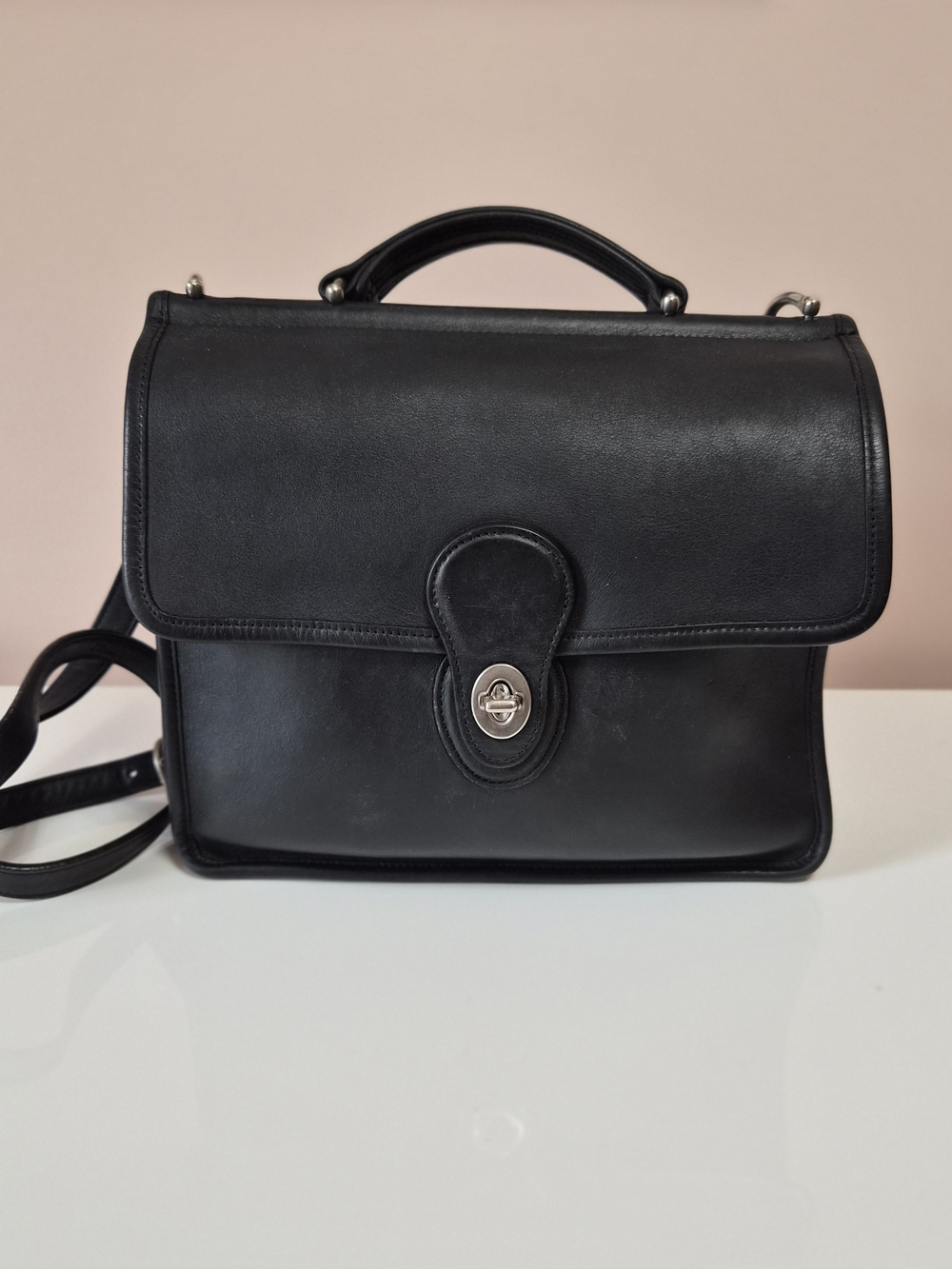 HTF VTG Coach Willis Leather Crossbody & Top Handle Bag 9927 Black w/ Nickel